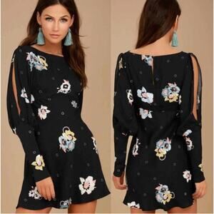 Free People  Sunshadows Split-Sleeve Mini Dress in Night Combo NWT Size 4